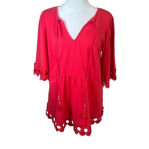 Boden Ayla Jersey Top Sunset Crochet Trim Bell Sleeves Tassels Boho Women’s Sz 4 - Picture 8 of 12